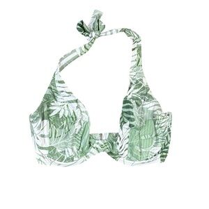 Sunsets Green & White Bikini Top w/ Underwire & Botanical Print (Size 40G/38H)